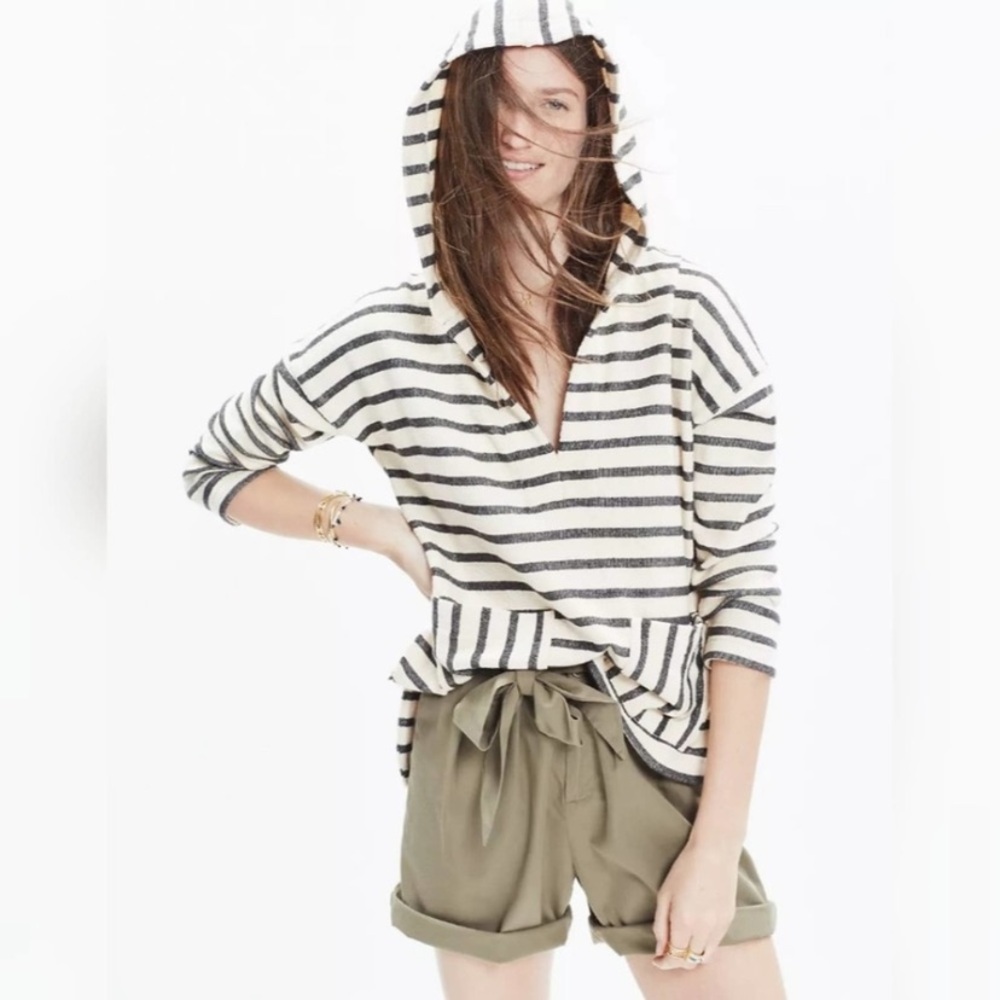 Madewell Black and Cream Striped Hoodie